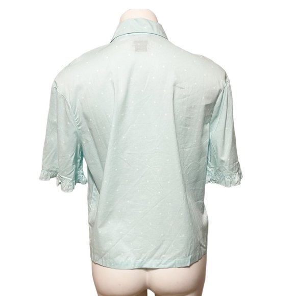 Kate Spade Small Mint Green Short Ruffle Sleeve Button Down Polka D… - Picture 4 of 5